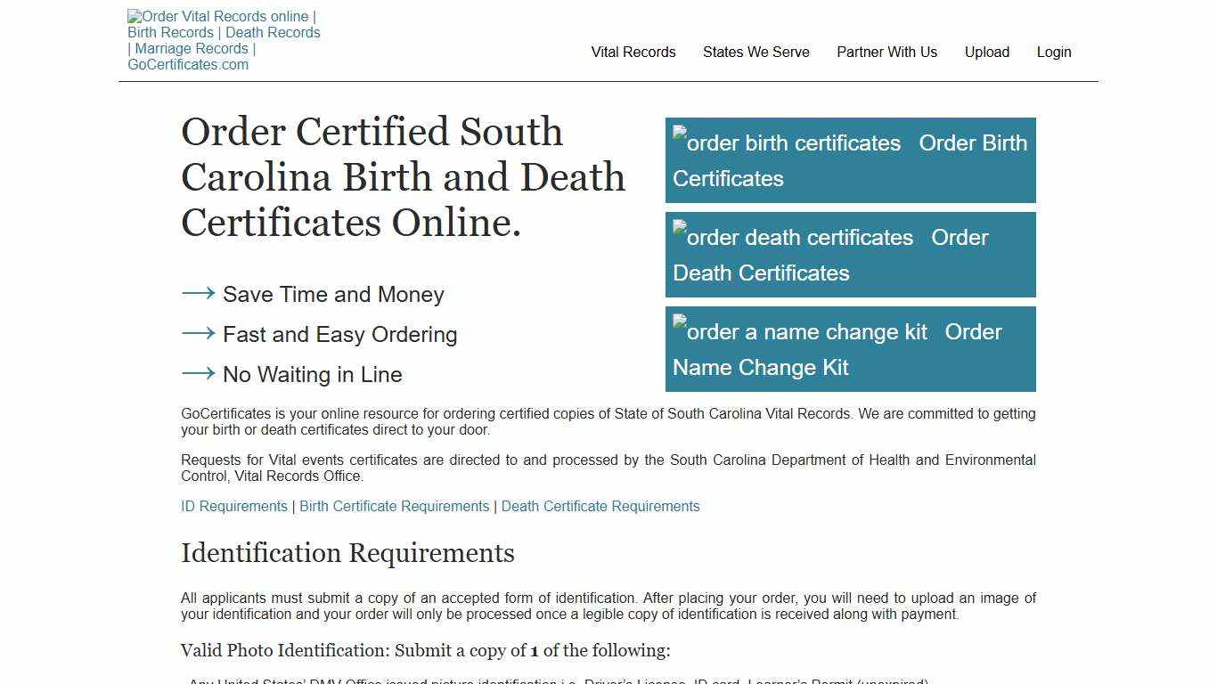 South Carolina Birth Certificates South Carolina Death Certificates GoCertificates.com